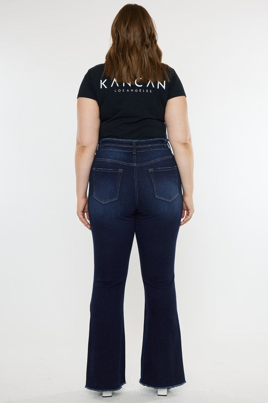 plus high rise double wb fray hem flare jeans
