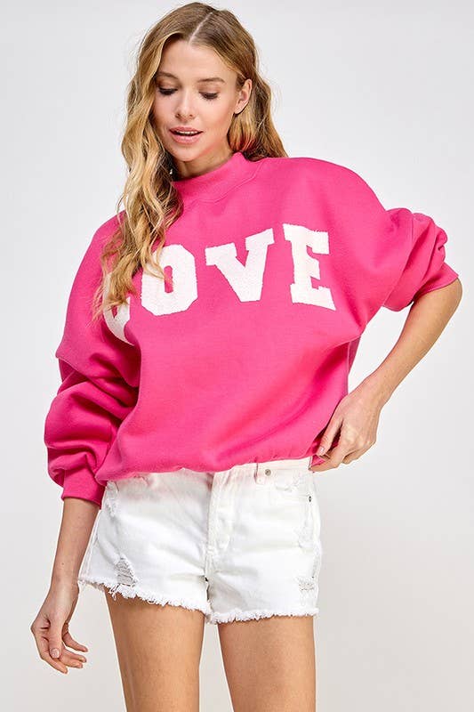 love patched loose fit crew neck pullover top