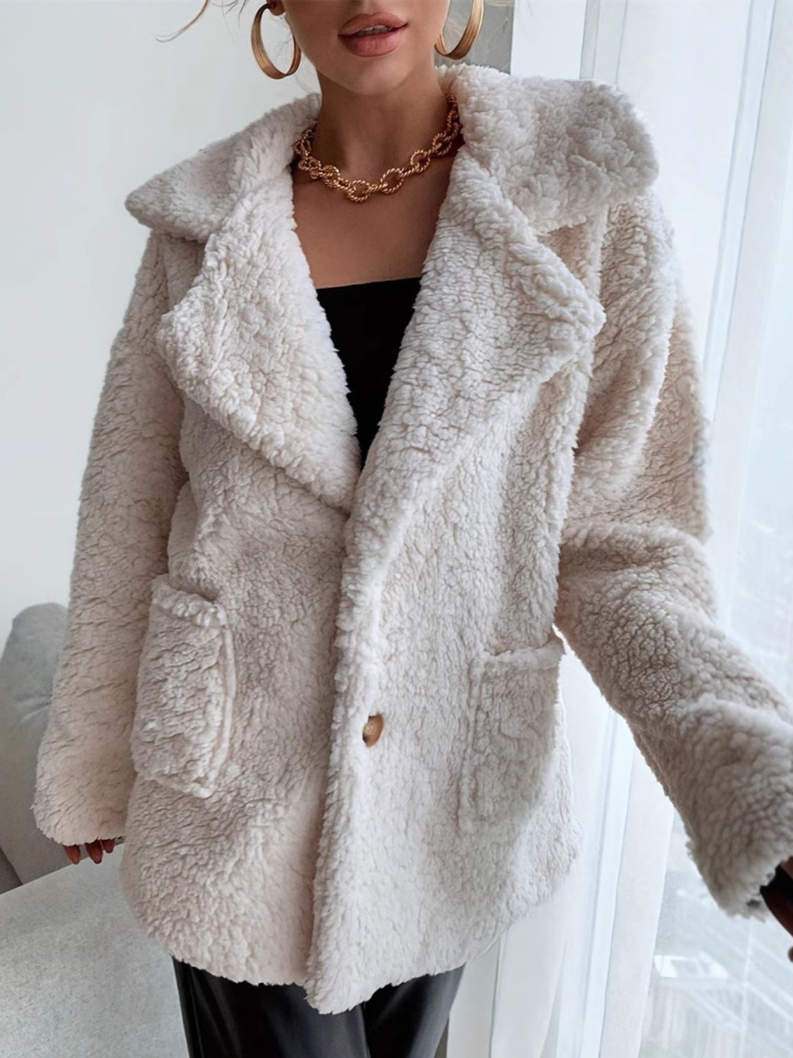 fuzzy open front long sleeve coat