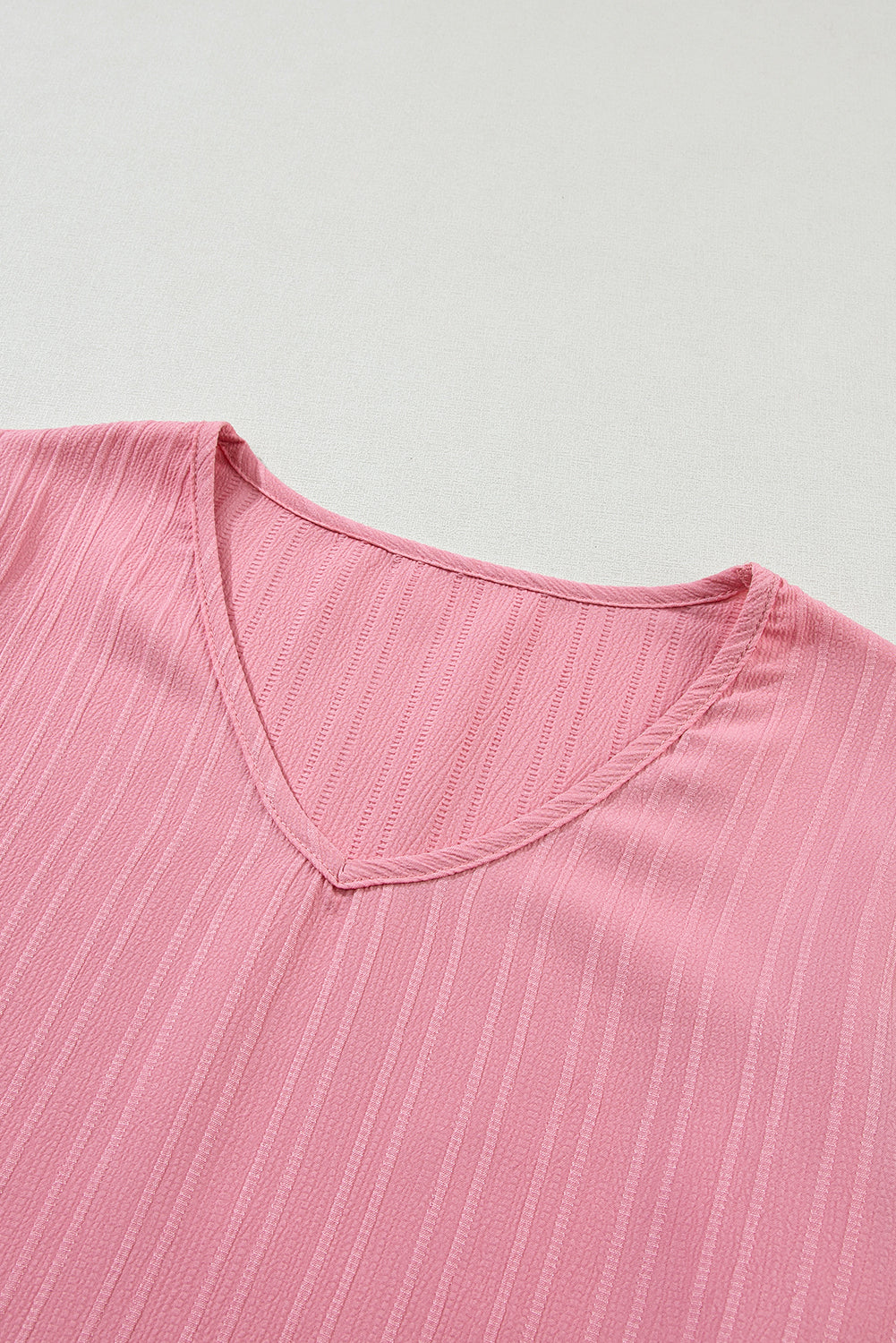 peach blossom ruffled half sleeve v neck textured top