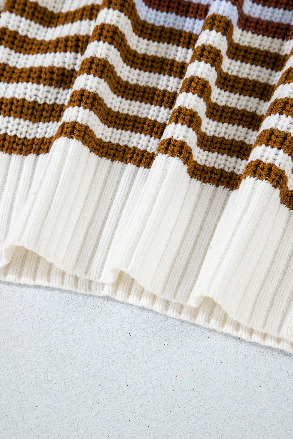 khaki stripe zip up collar drop shoulder sweater