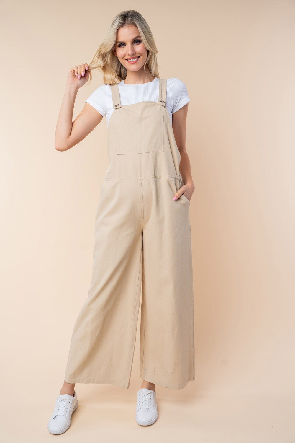 white birch sleeveless wide leg jumpsuit
