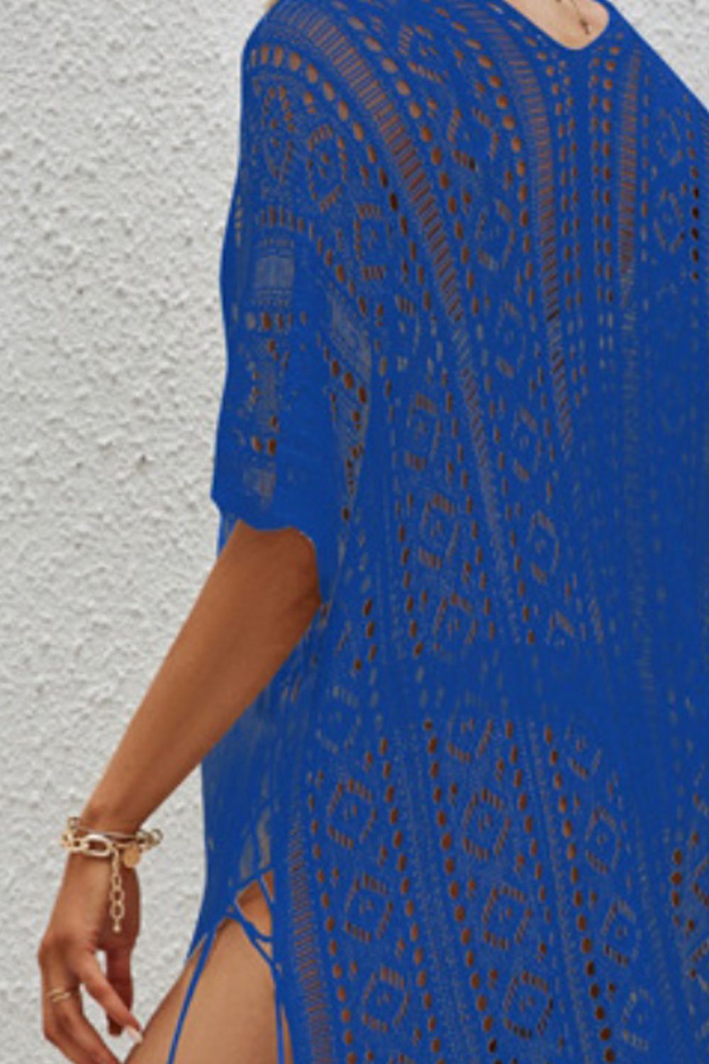 openwork v-neck short sleeve cover up