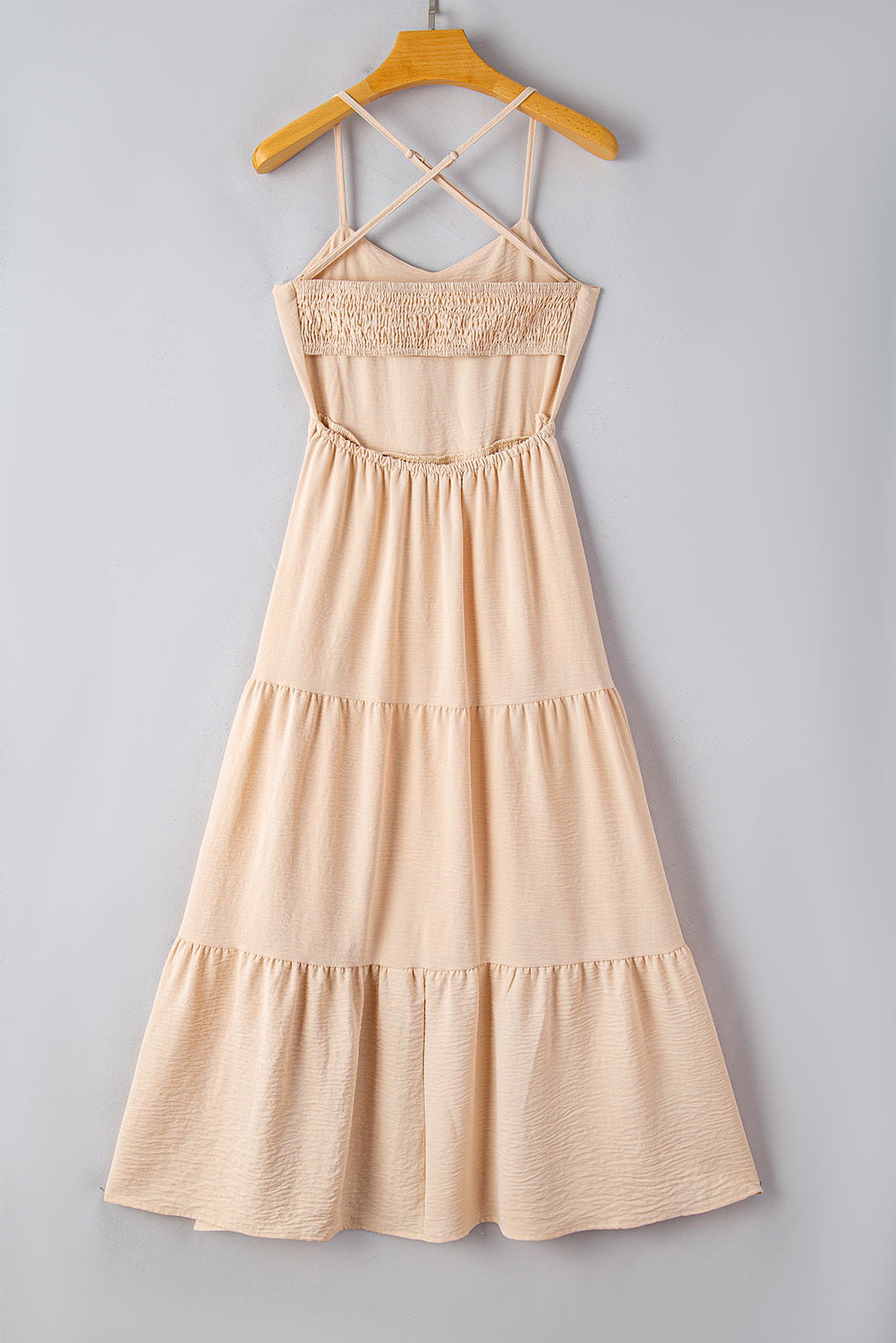 tiered crisscross spaghetti strap dress