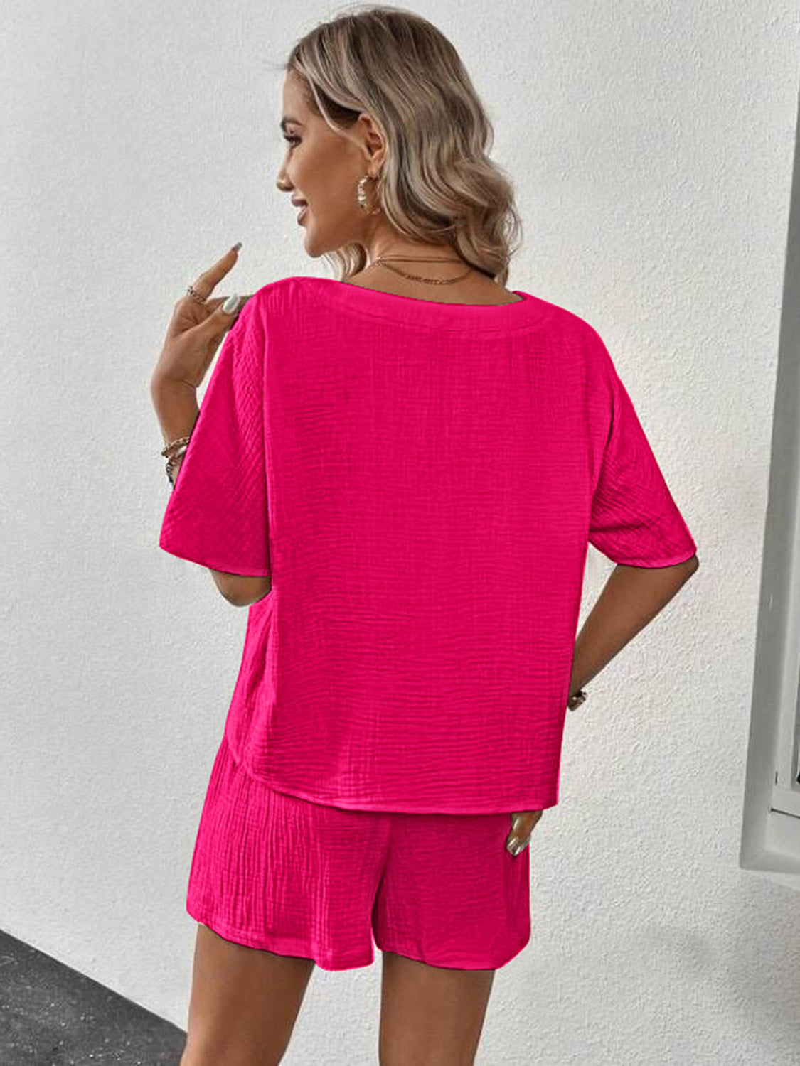 v-neck half sleeve top and shorts set
