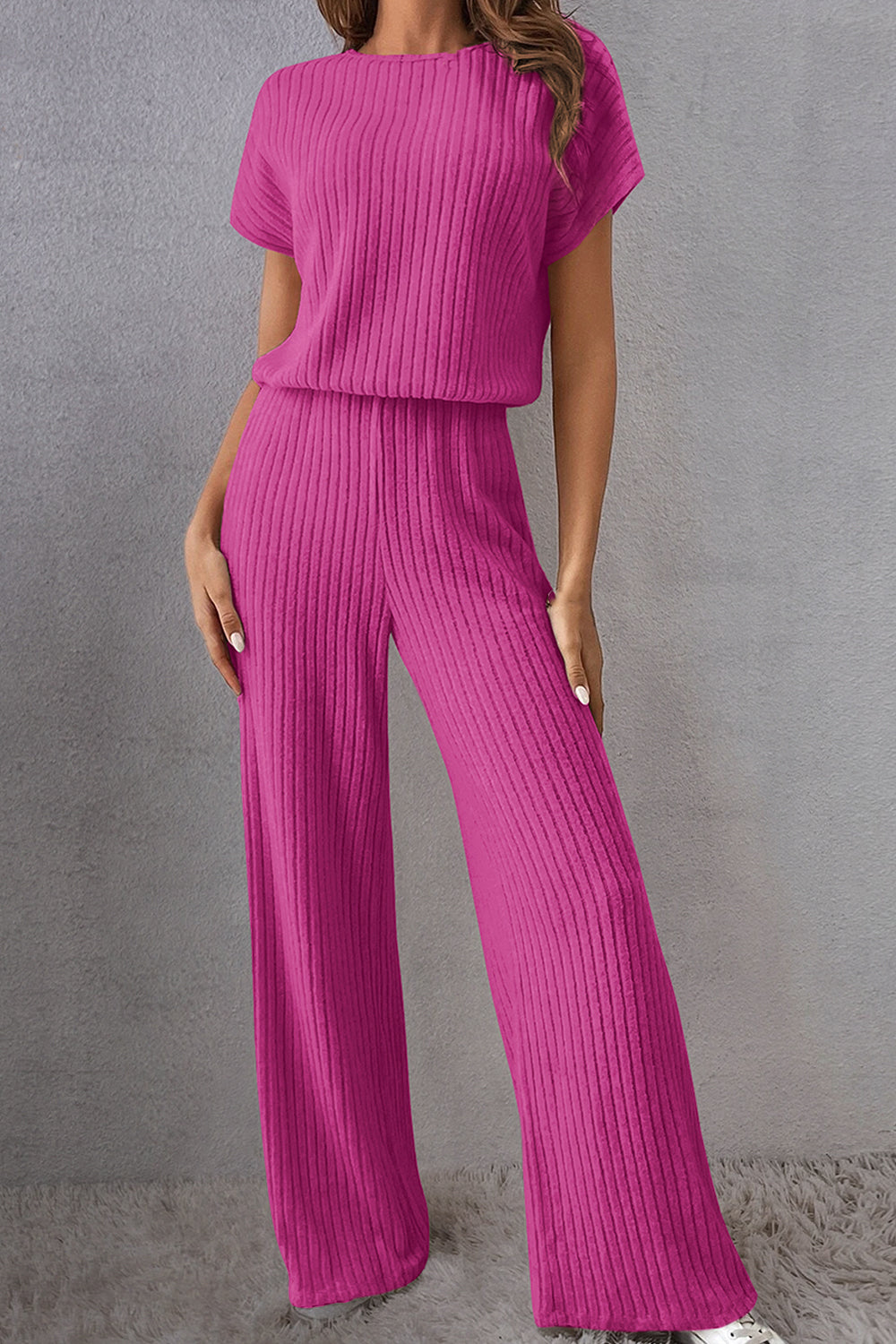round neck short sleeve jumpsuit