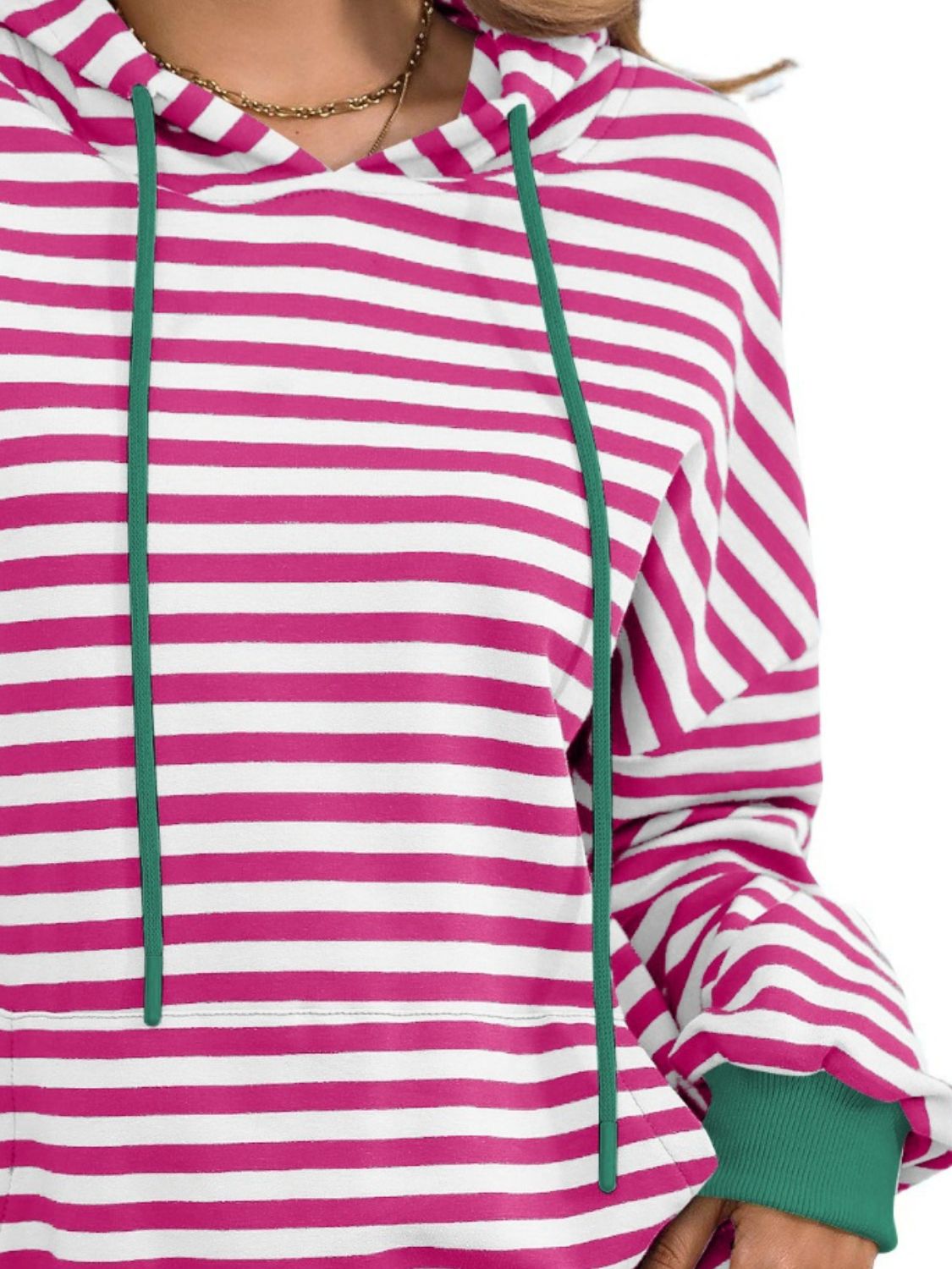 drawstring striped long sleeve hoodie