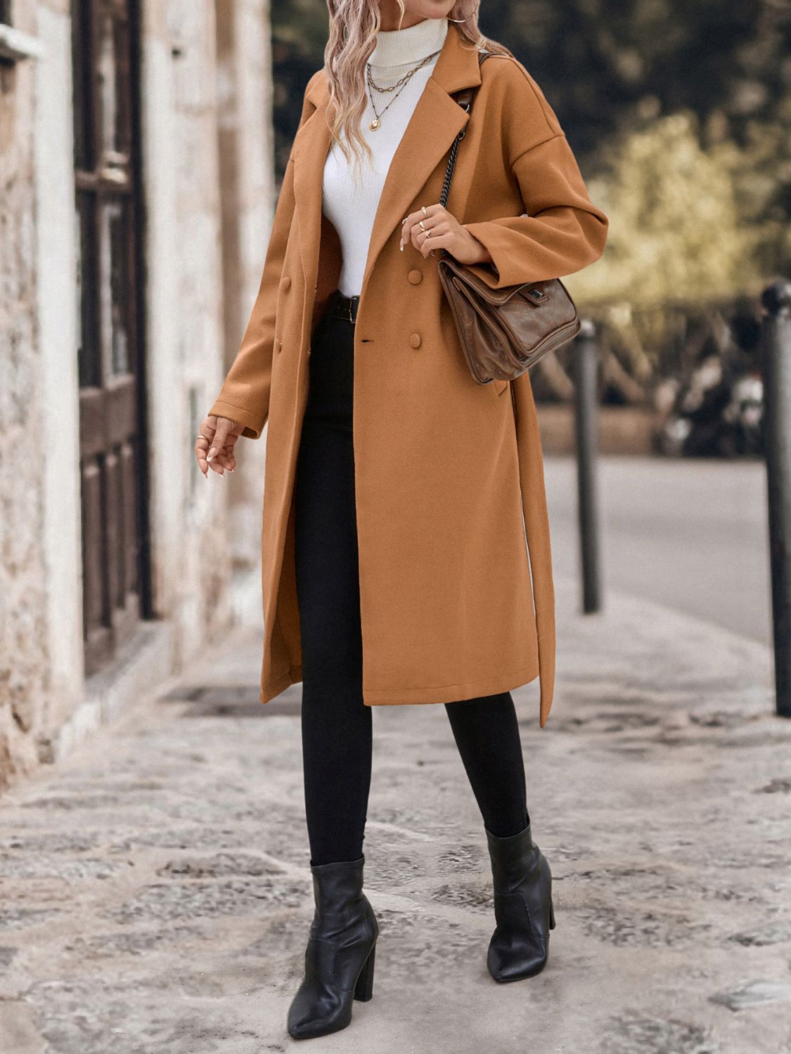 perfee dropped shoulder tie waist coat