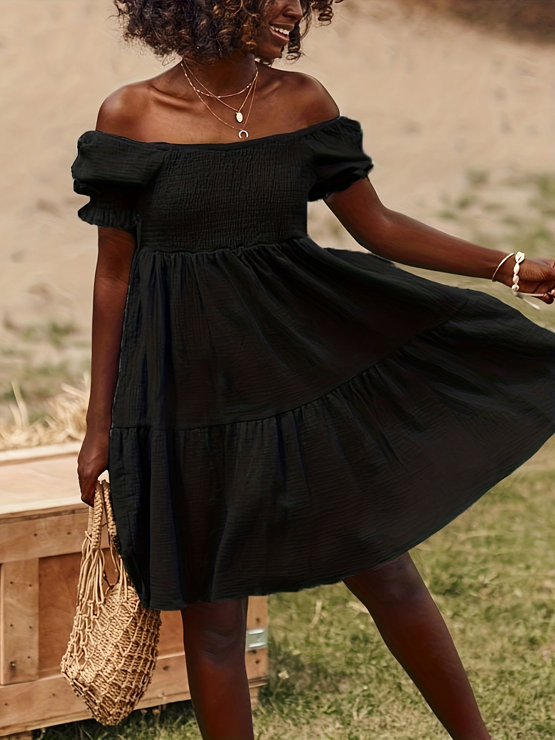 full size ruffled off-shoulder short sleeve dress