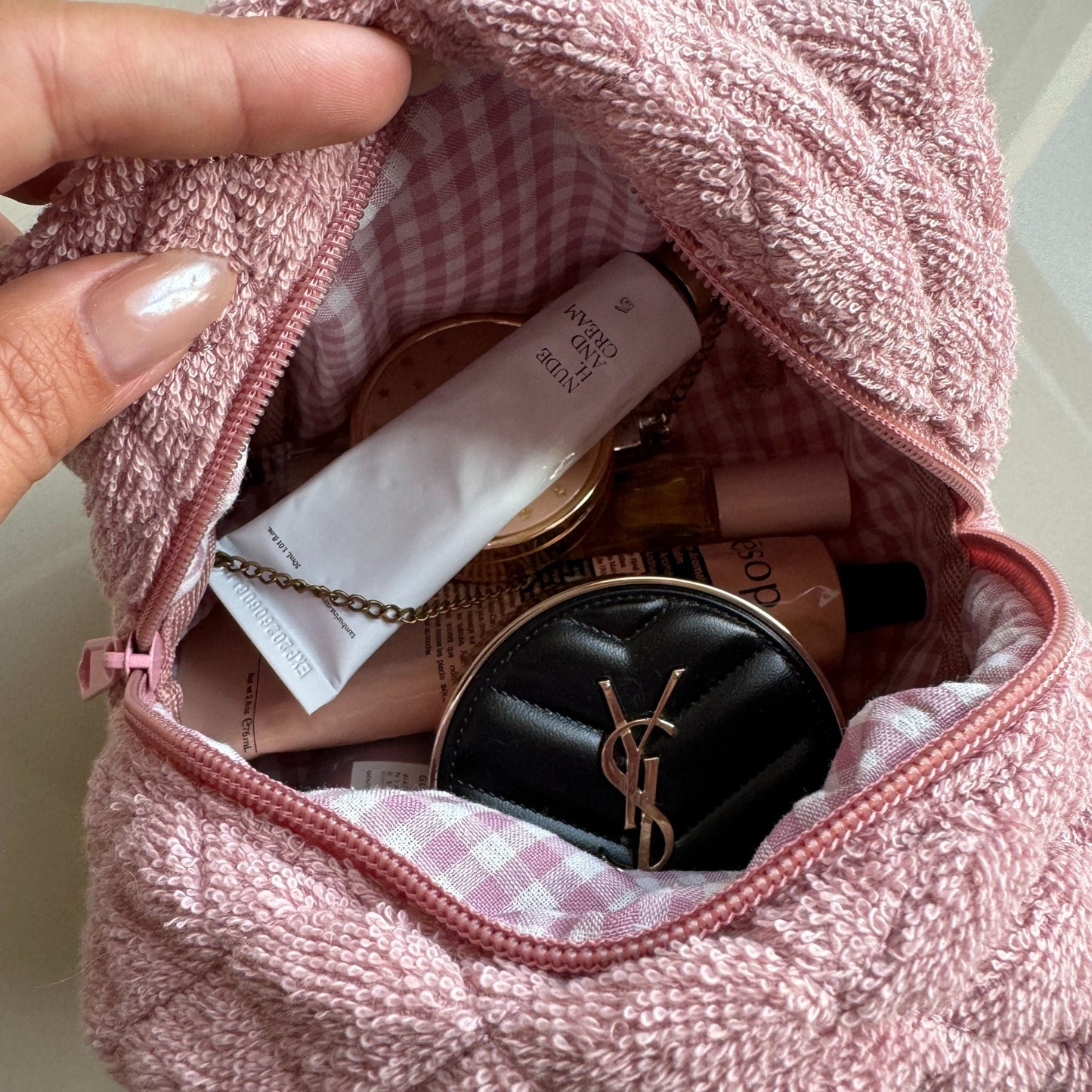 blush mini makeup bag
