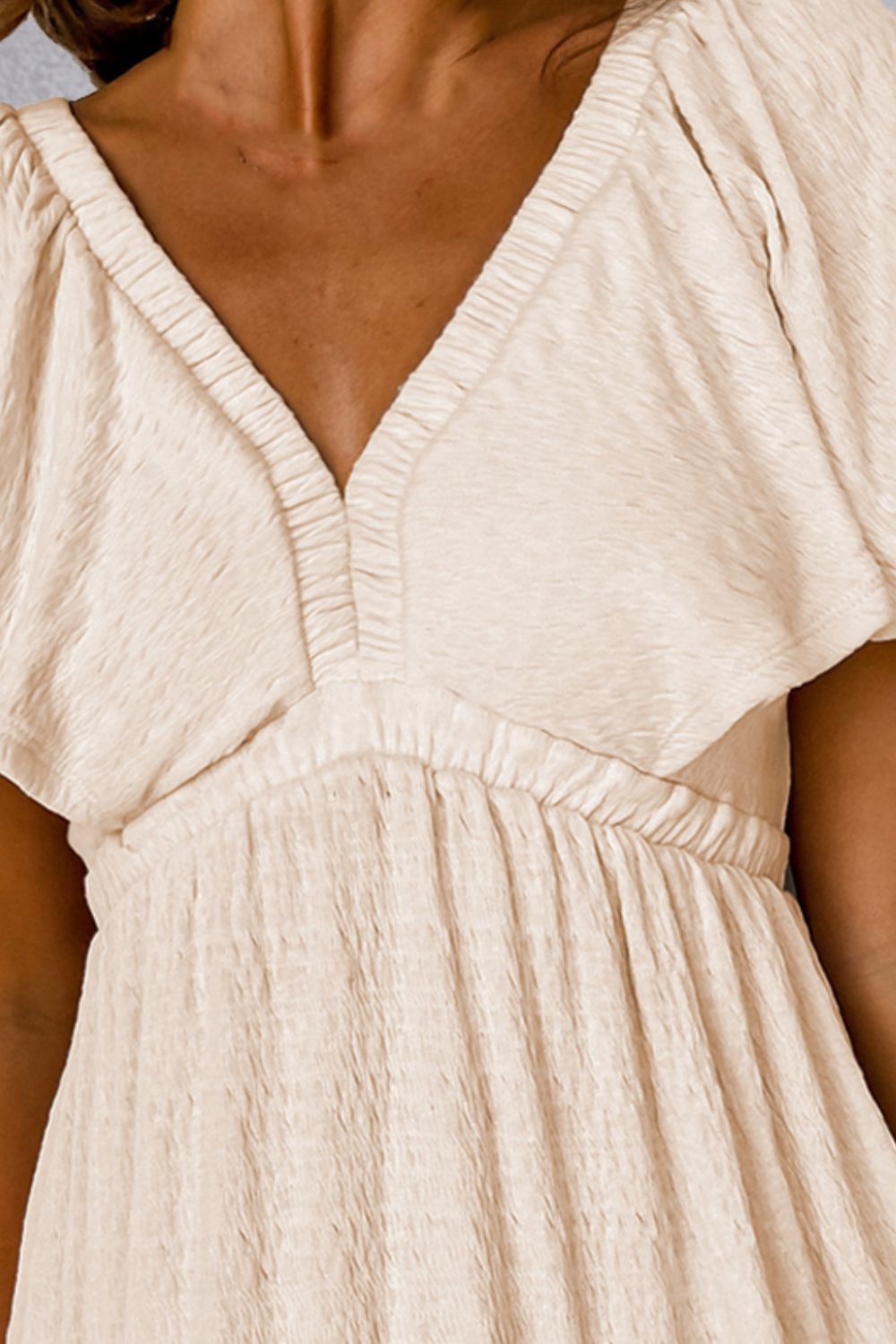 tied v-neck short sleeve mini dress