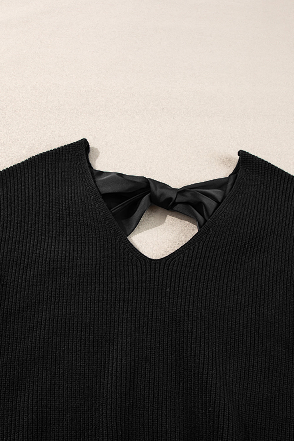 black lantern sleeve v neck knot back sweater