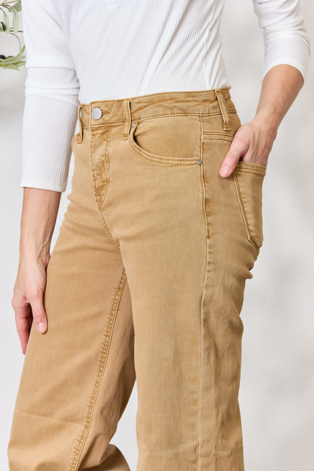 risen full size fringe hem wide leg jeans