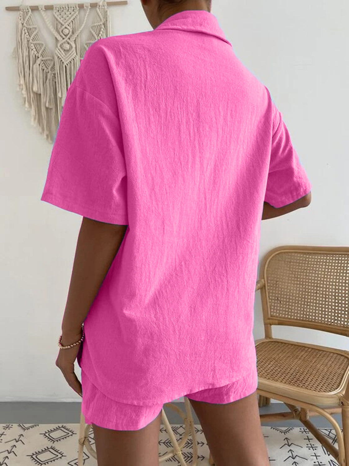 button up short sleeve shirt and shorts set
