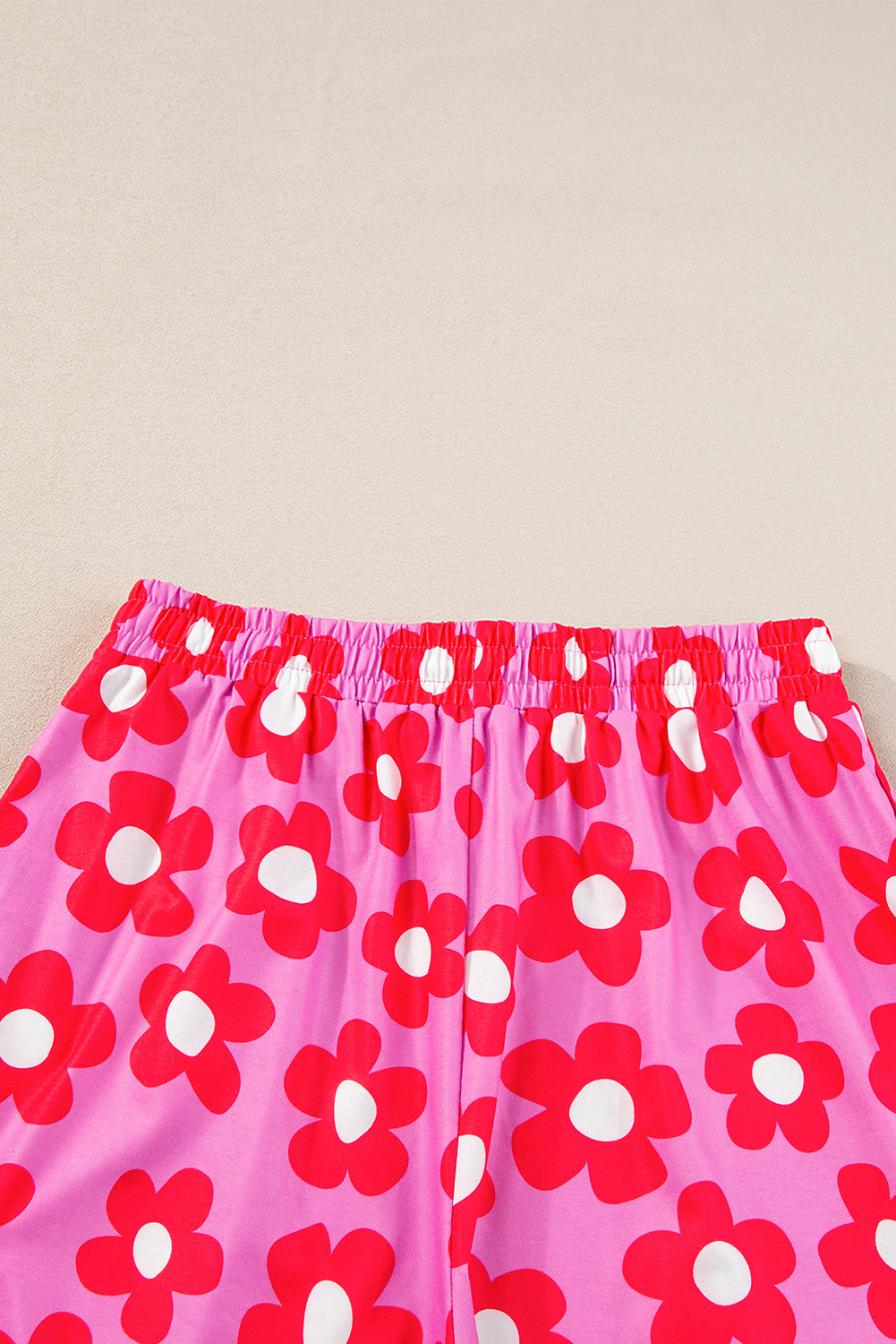 pink flower print short sleeve shirt pajamas set