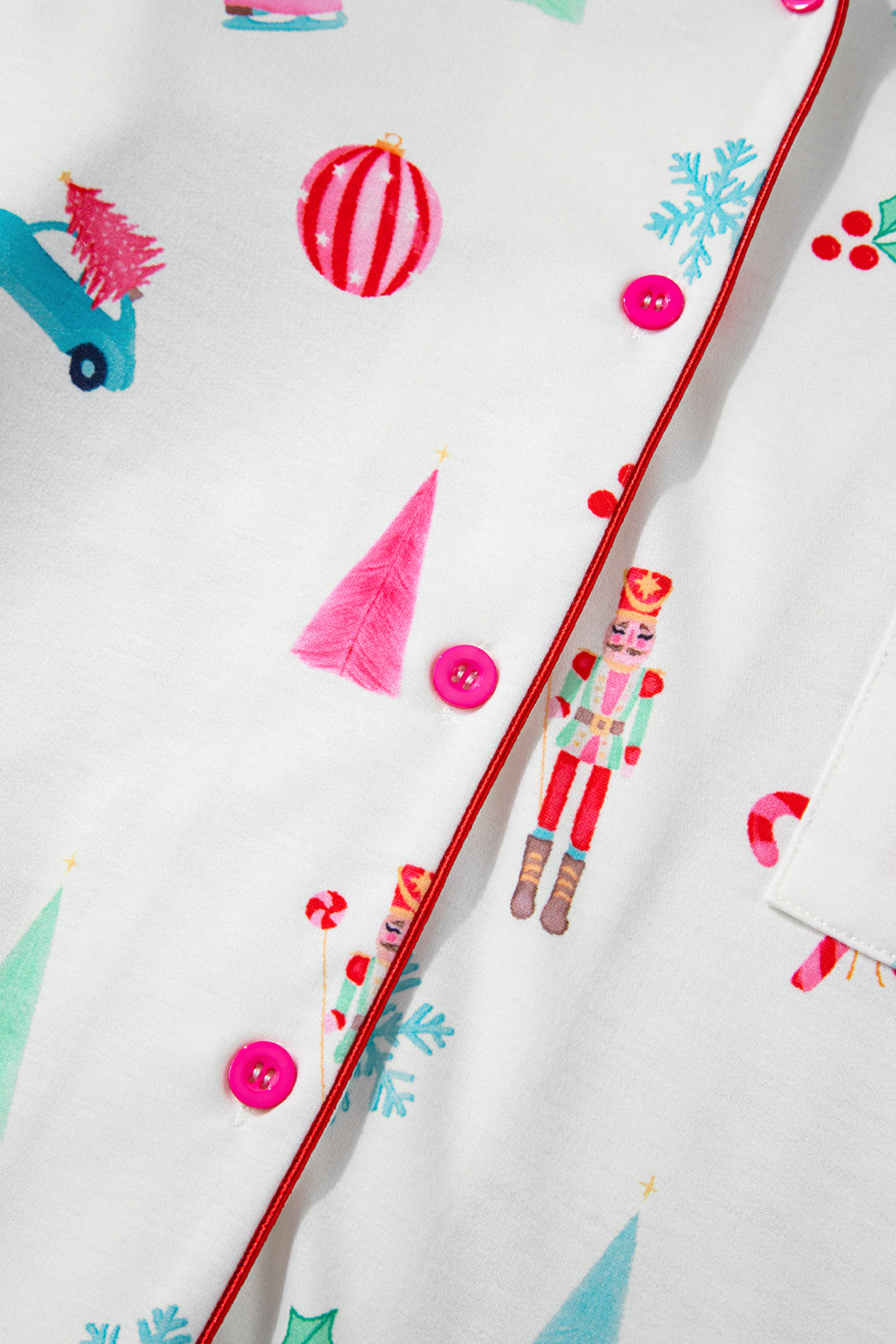 white christmas print lapel shirt and pants sleepwear
