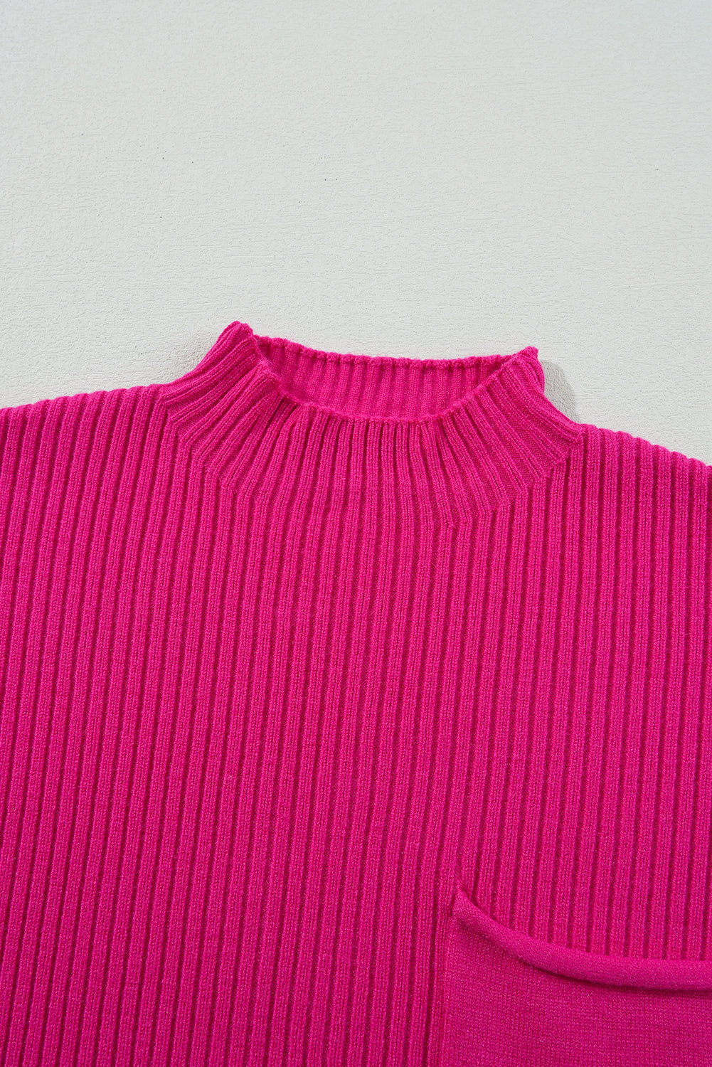 rose red patch pocket ribbed knit short sleeve sweater