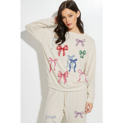 Colorful bow allover print soft loungewear set
