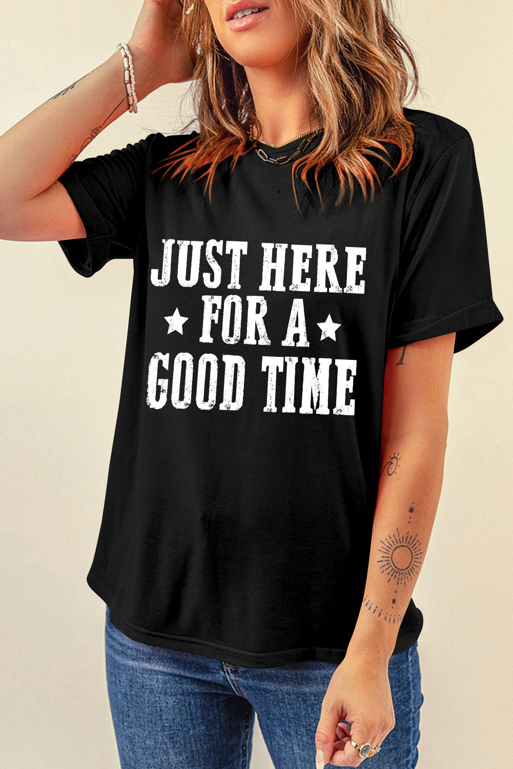 letter graphic round neck short sleeve t-shirt