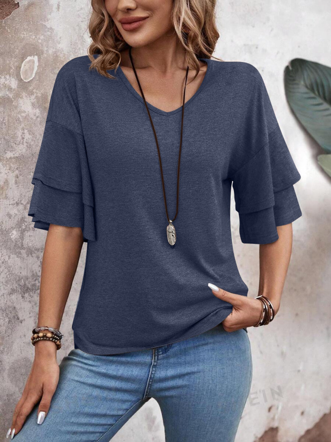 v-neck half sleeve blouse