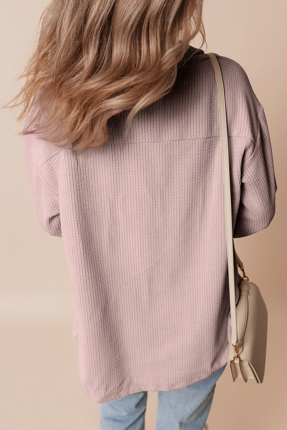 light pink corduroy flap pocket button up shacket