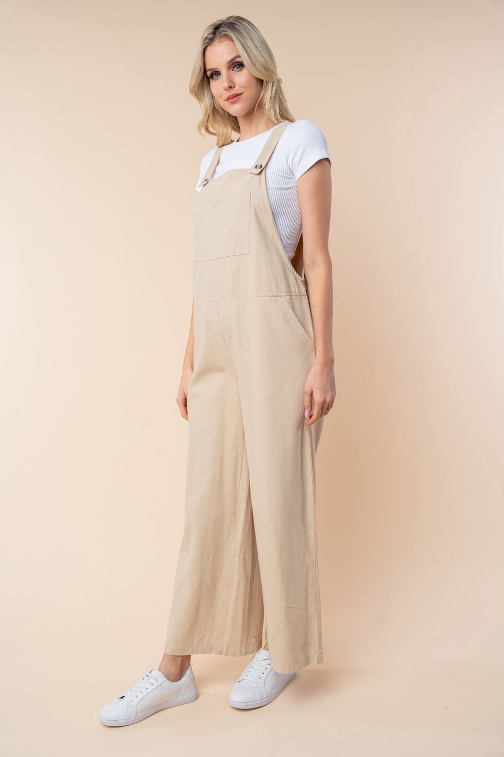 white birch sleeveless wide leg jumpsuit