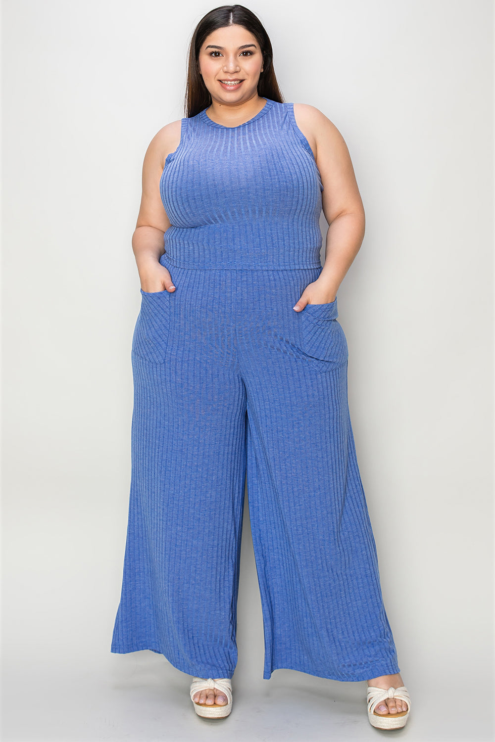basic bae full size ribbed tank and wide leg pants set