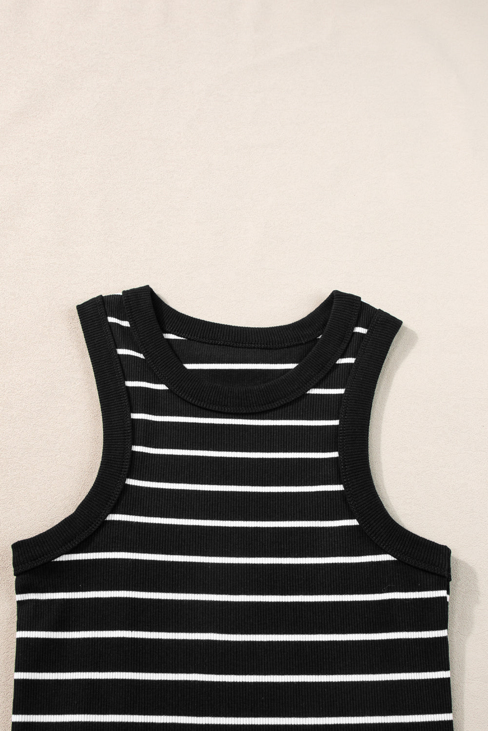 black stripe ribbed knit tank mini dress