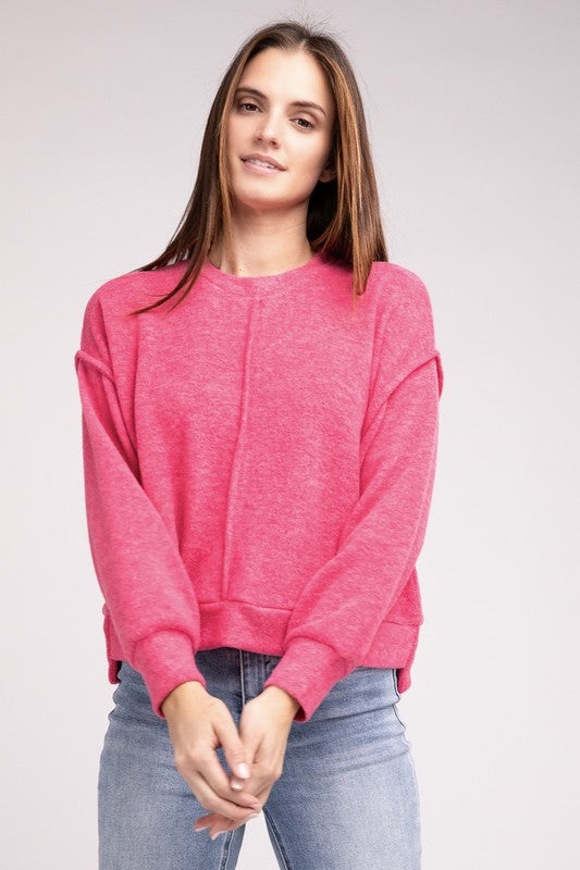 brushed melange hacci hi-low hem sweater