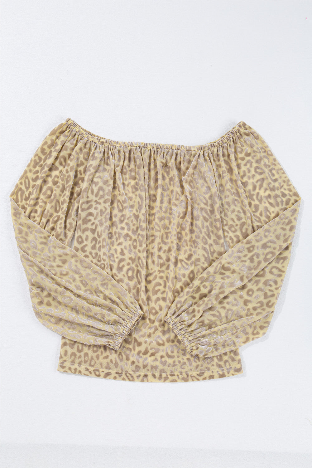 beige leopard velvet burnout off shoulder long sleeve blouse