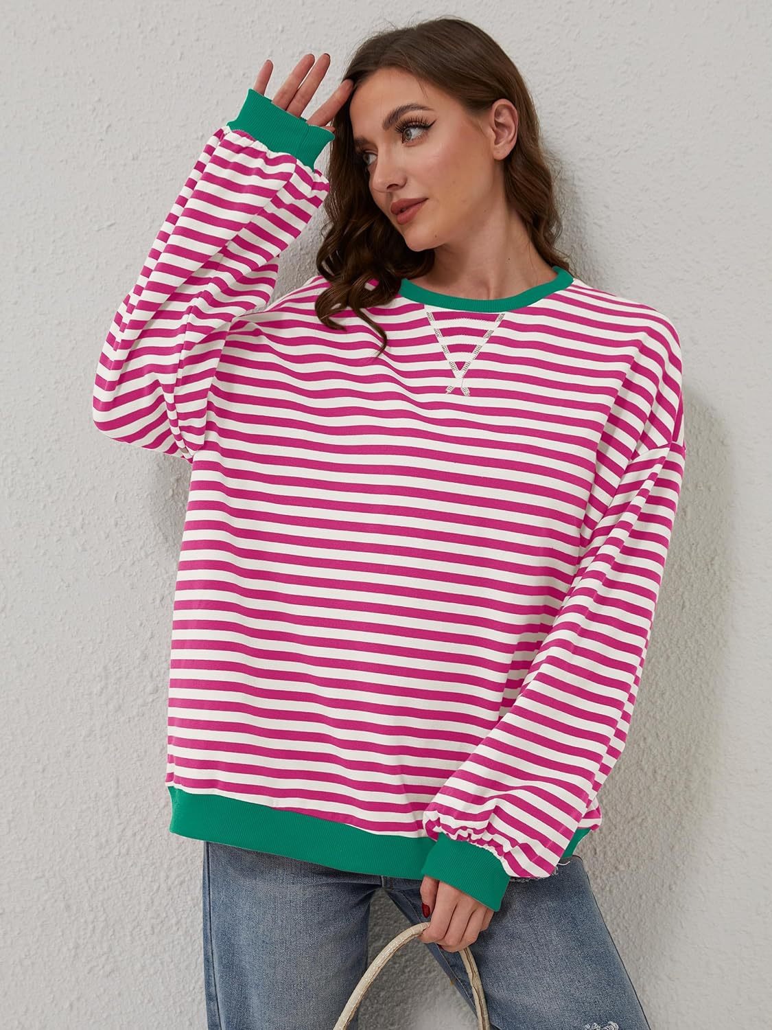 contrast striped long sleeve sweatshirt