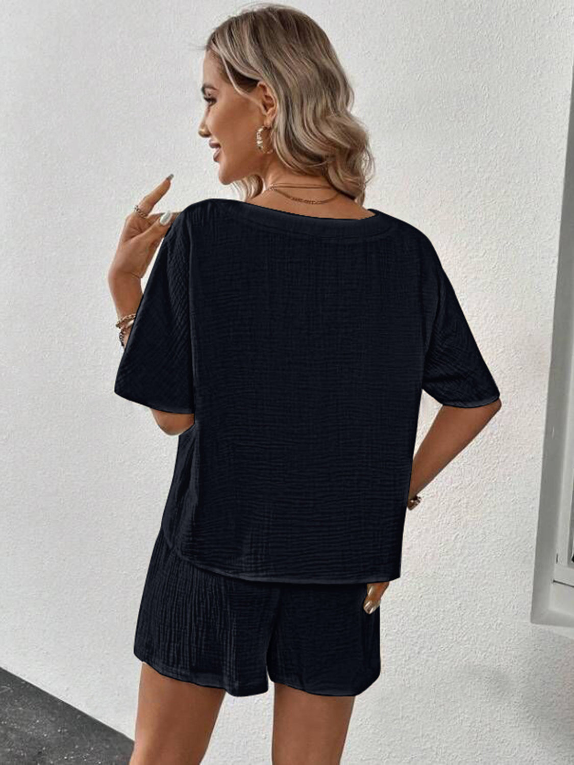 v-neck half sleeve top and shorts set