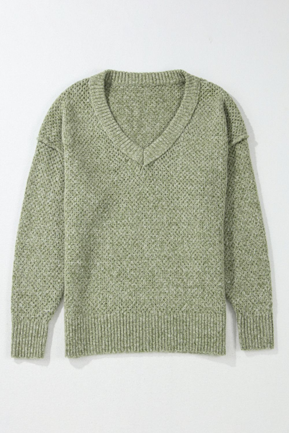 v-neck dropped shoulder long sleeve sweater