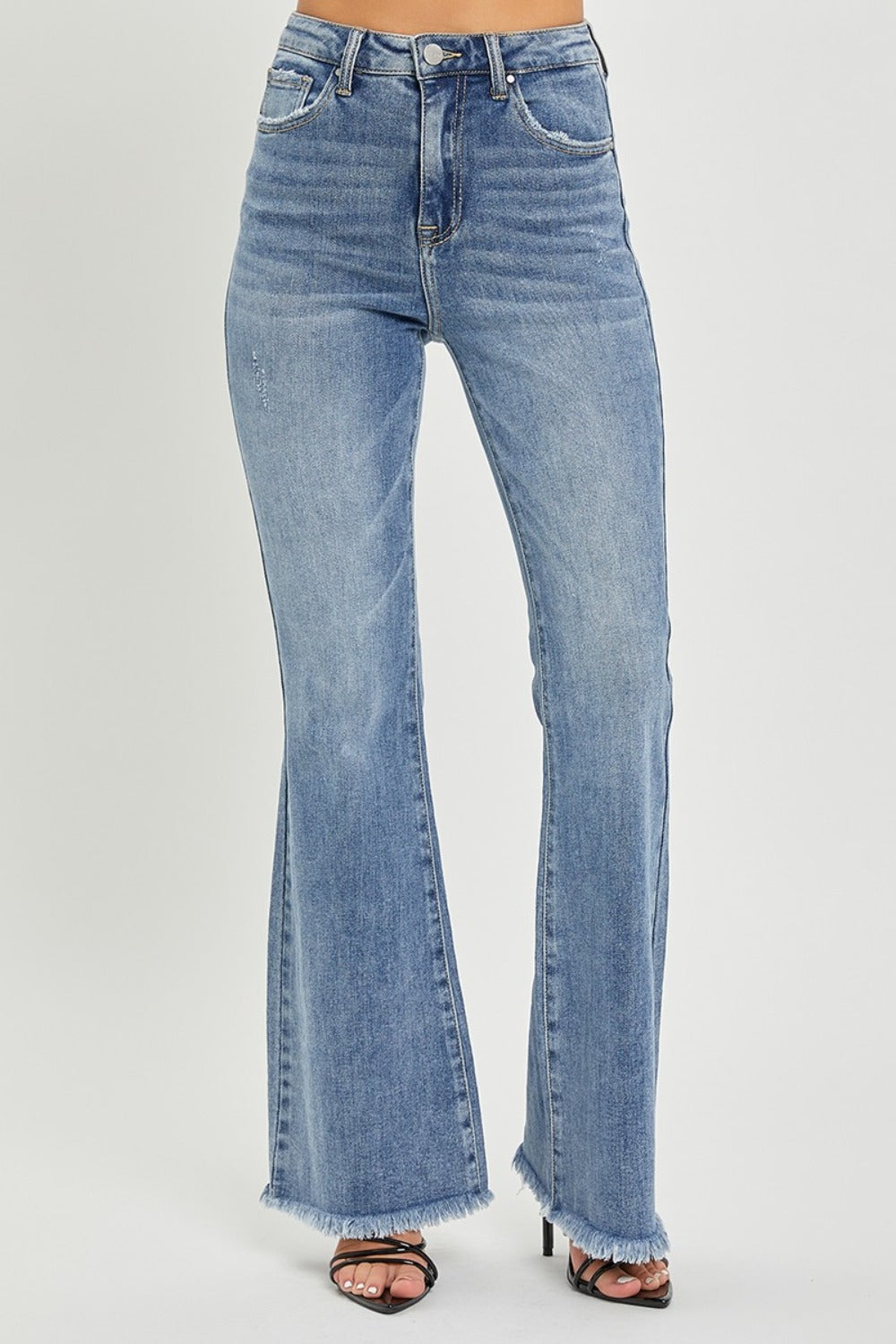 risen full size high waist raw hem flare jeans