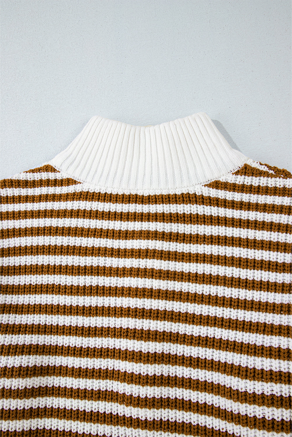 khaki stripe zip up collar drop shoulder sweater