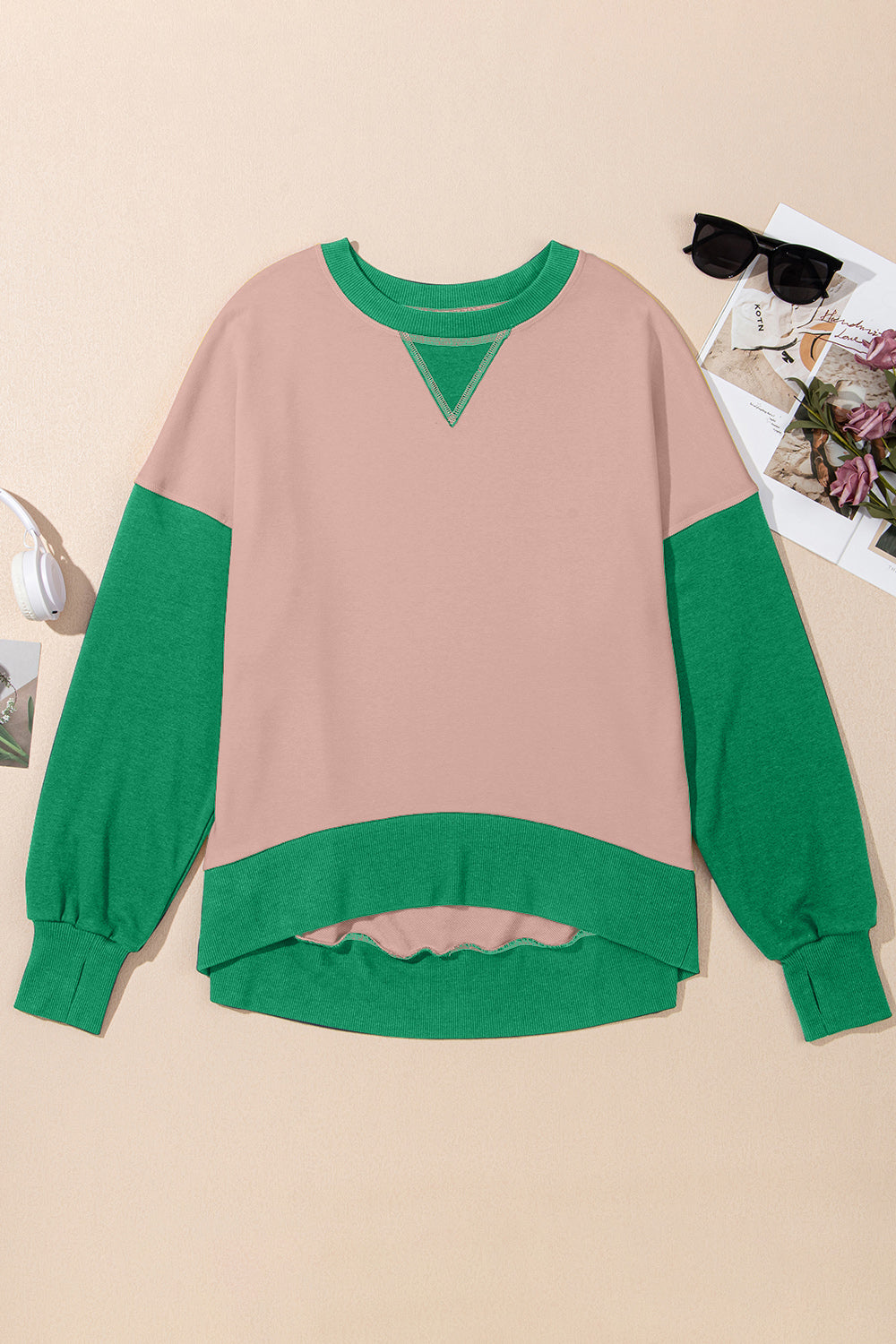 contrast round neck long sleeve sweatshirt