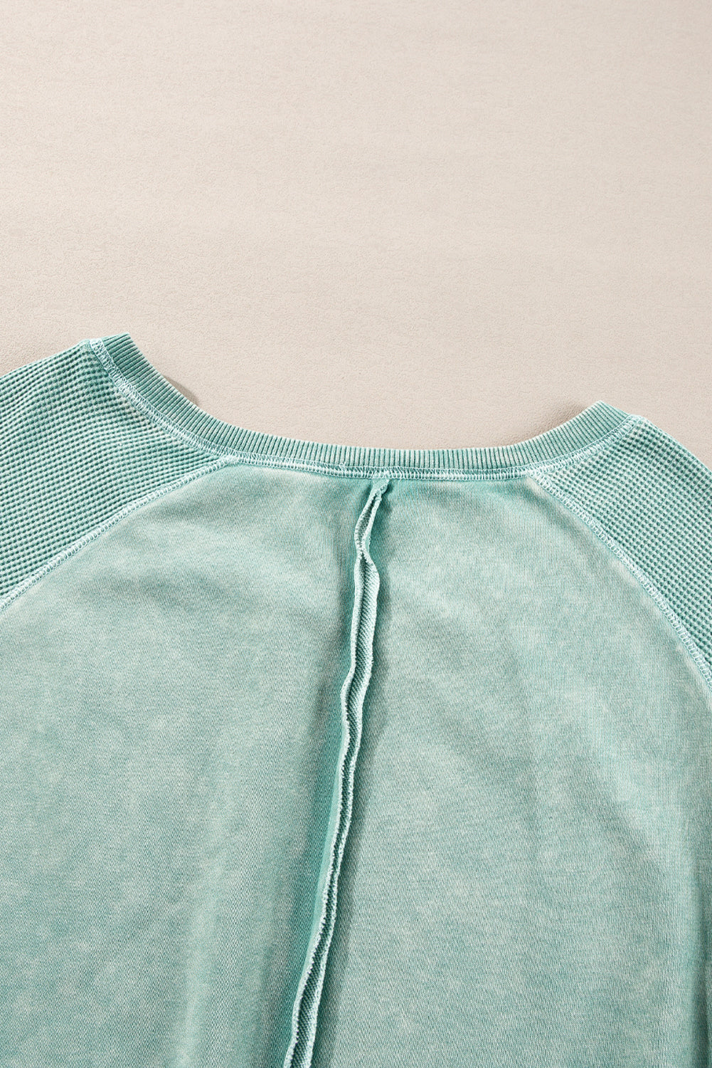 mineral blue solid waffle knit patchwork raglan sleeve sweatshirt