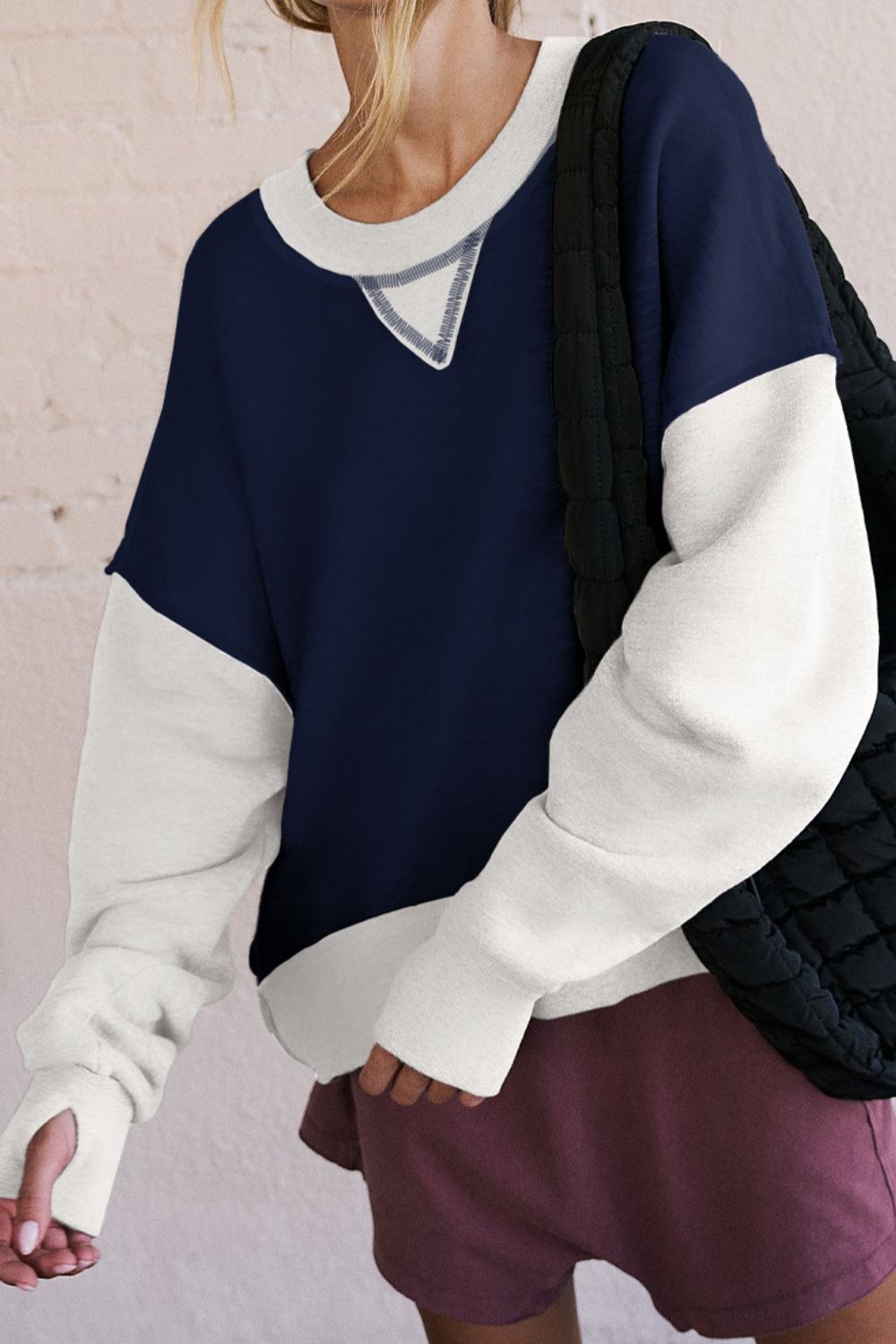 contrast round neck long sleeve sweatshirt