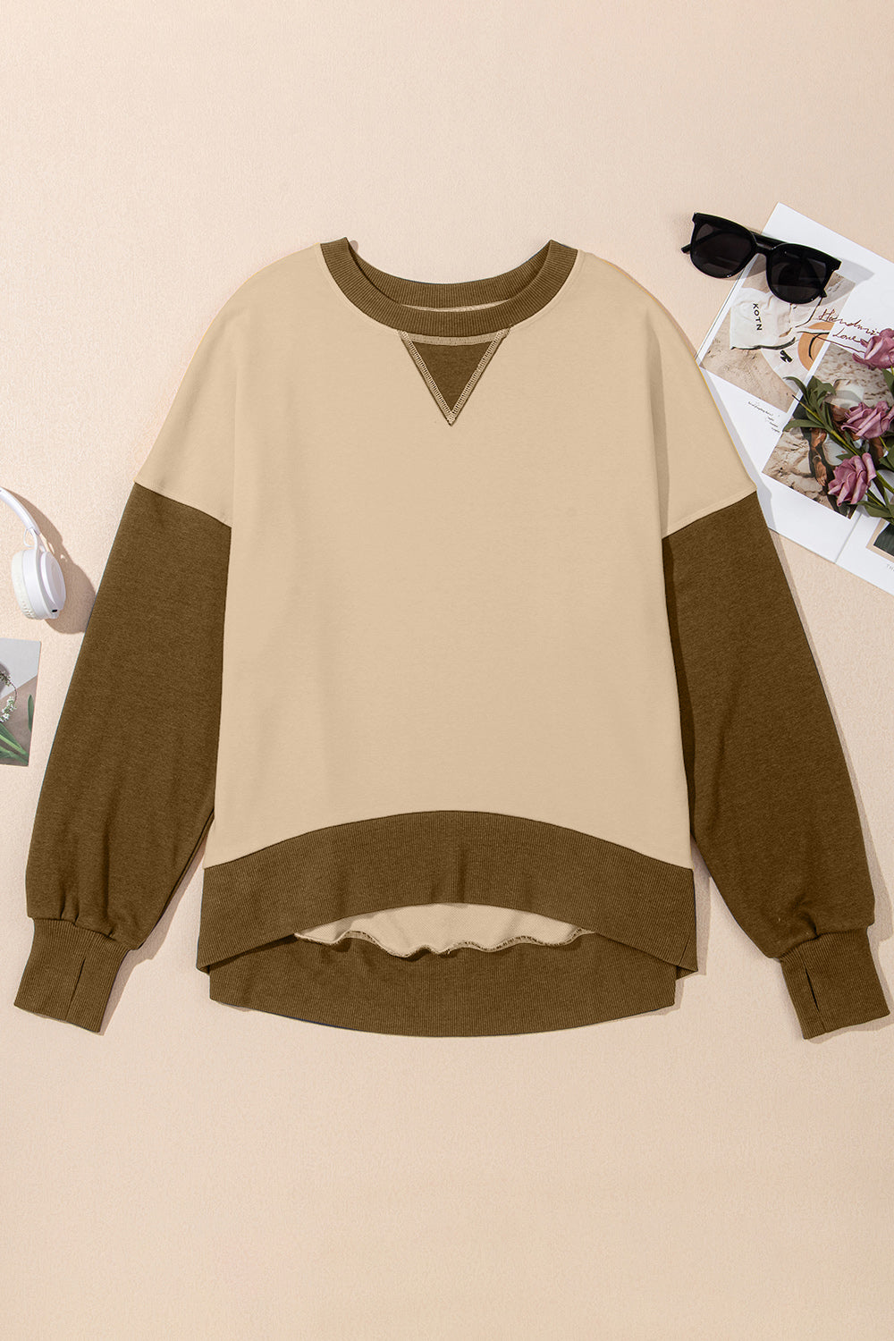 contrast round neck long sleeve sweatshirt