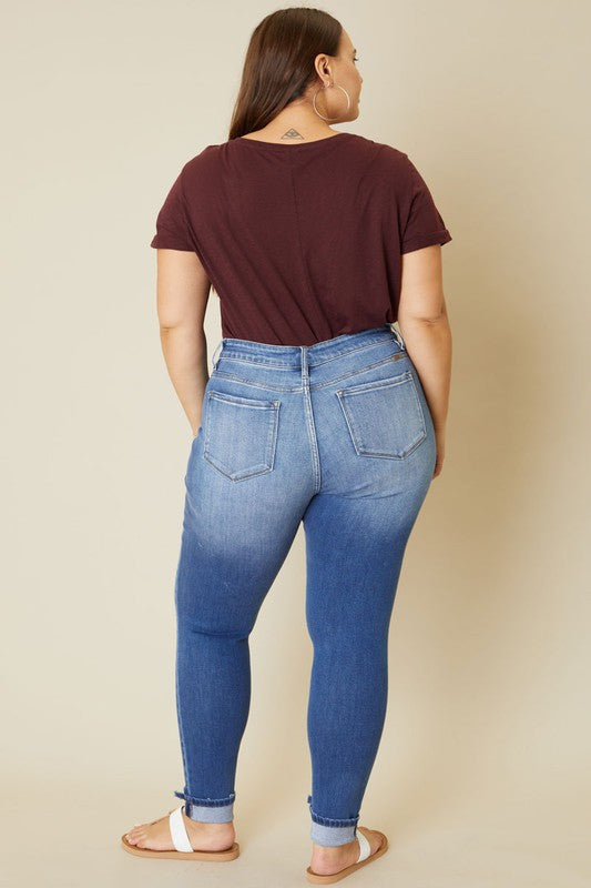 plus high rise button fly ankle skinny