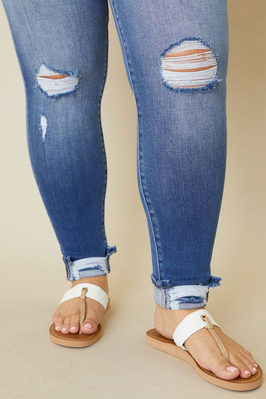 plus high rise button fly ankle skinny