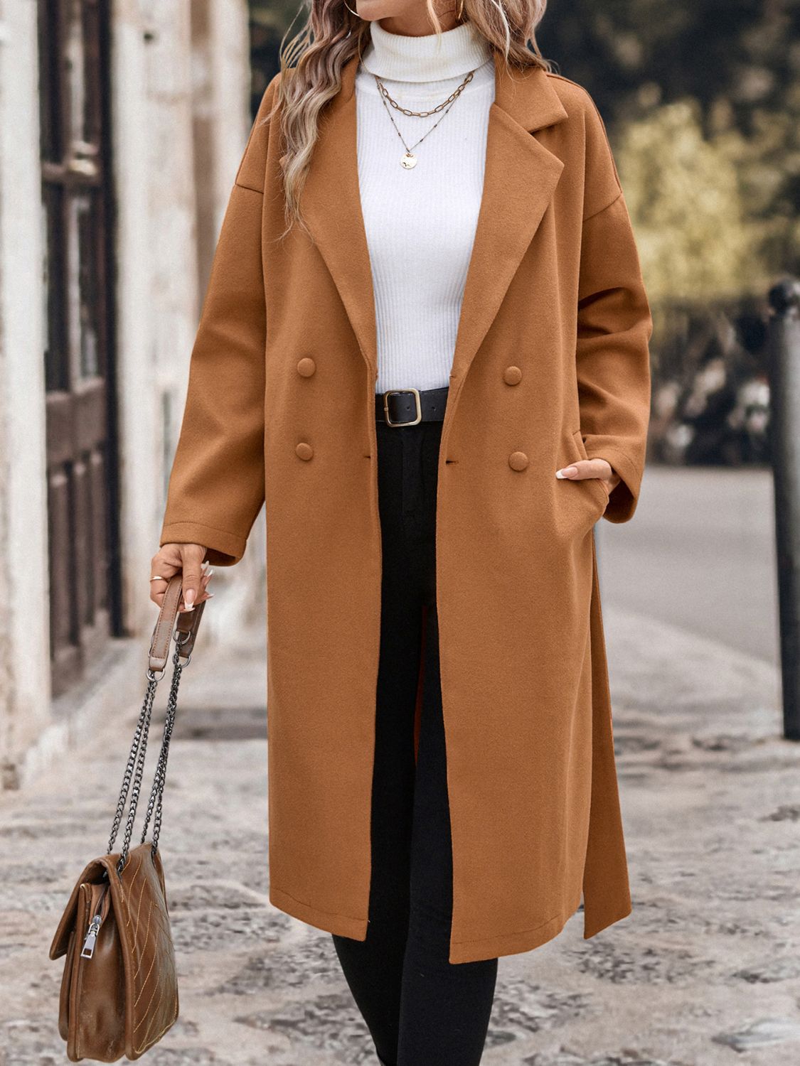 perfee dropped shoulder tie waist coat