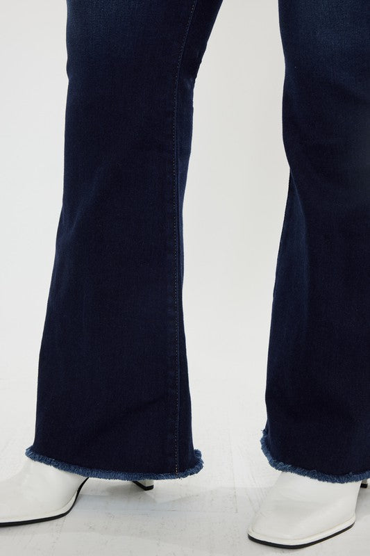 plus high rise double wb fray hem flare jeans