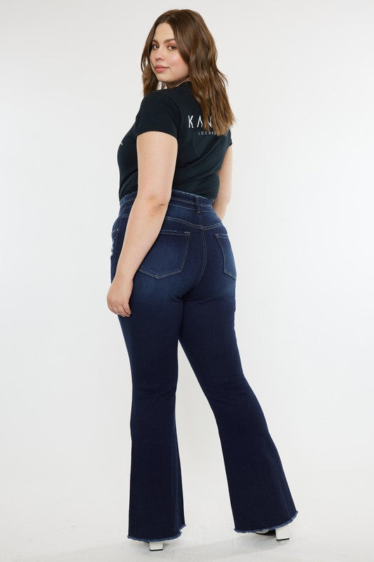 plus high rise double wb fray hem flare jeans