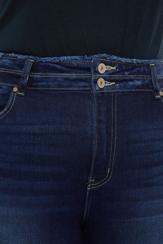 plus high rise double wb fray hem flare jeans
