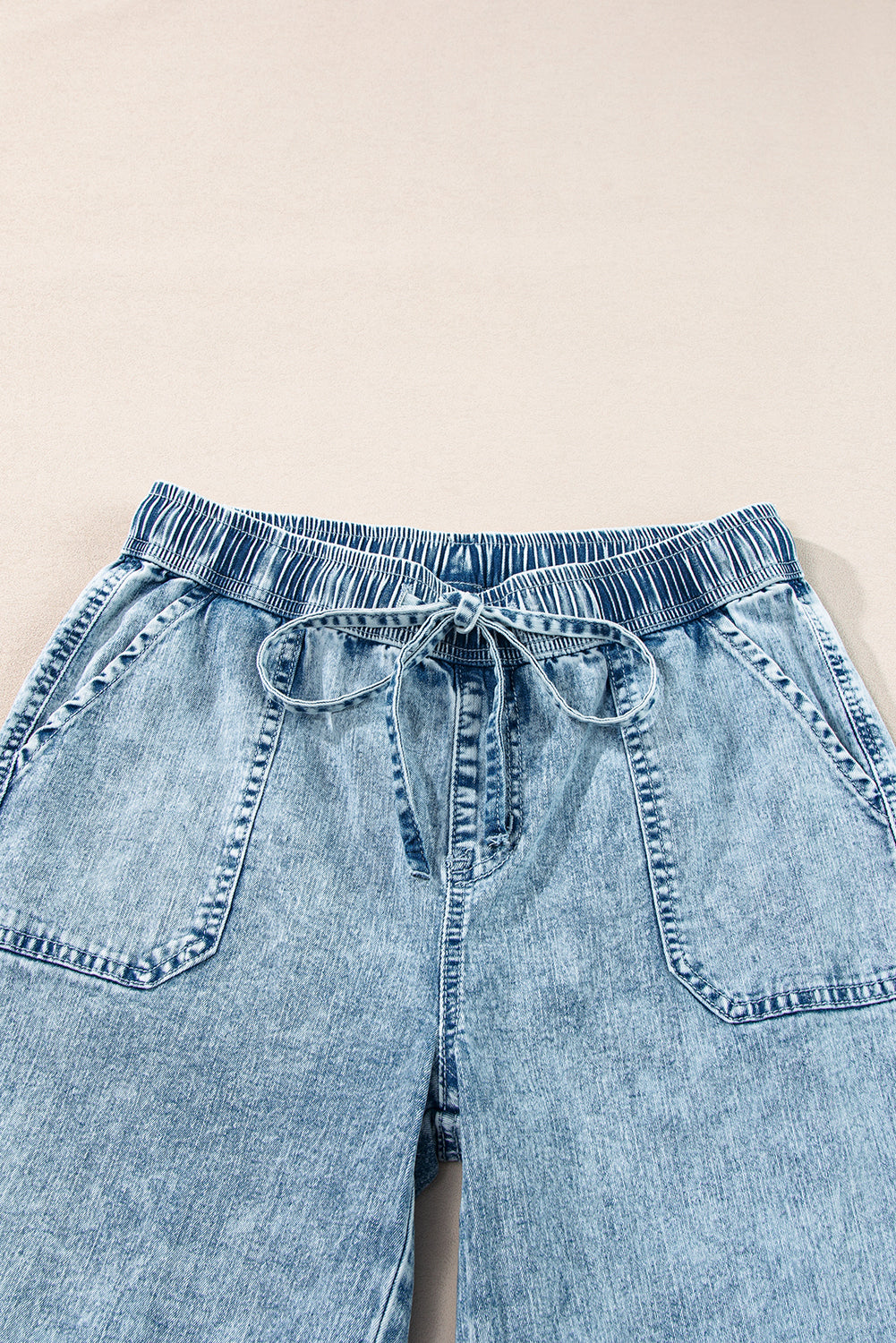 myosotis mineral wash drawstring waist loose straight denim pants
