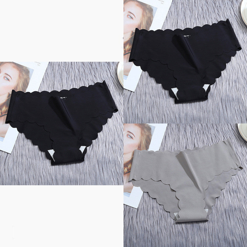 ruffle ice silk underwear women's girls shorts package seamless underwear smooth satin ladies underwear set