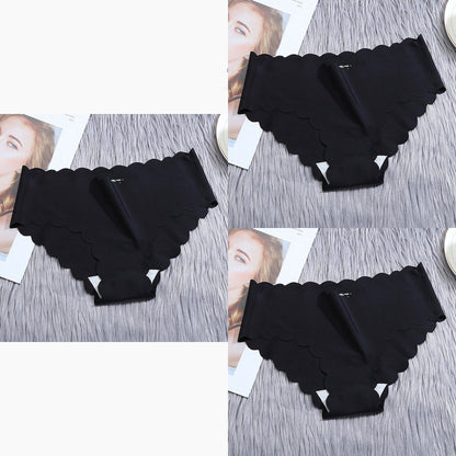 Ruffle Ice Silk Underwear Women's Girls Shorts Package Seamless Underwear Smooth Satin Ladies Underwear Set