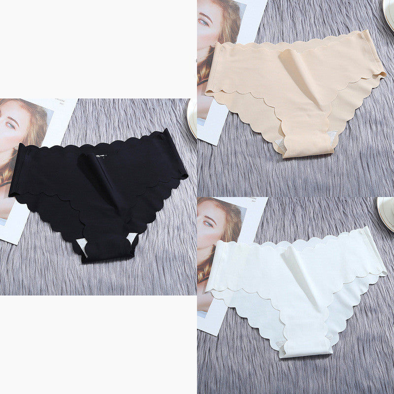 ruffle ice silk underwear women's girls shorts package seamless underwear smooth satin ladies underwear set