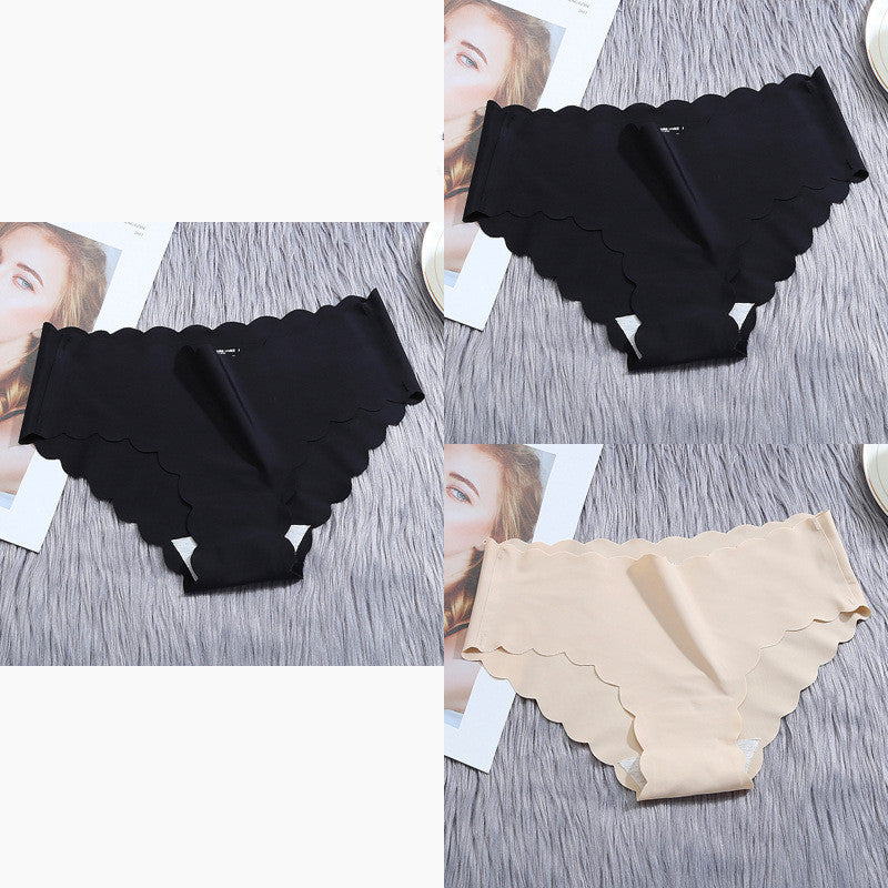 ruffle ice silk underwear women's girls shorts package seamless underwear smooth satin ladies underwear set